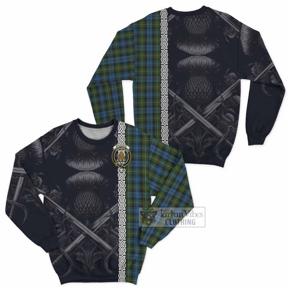 Tartan Vibes Clothing Mackenzie (Mckenzie) Tartan Sweatshirt with Family Crest Cross Sword Thistle Celtic Vibes