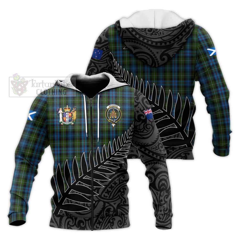 Tartan Vibes Clothing Mackenzie (Mckenzie) Crest Tartan Knitted Hoodie with New Zealand Silver Fern Half Style