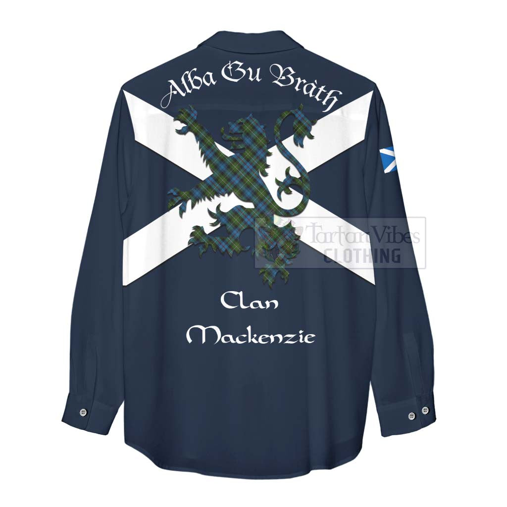 Tartan Vibes Clothing Mackenzie (Mckenzie) Tartan Lion Rampant Women's Casual Shirt Proudly Display Your Heritage with Alba Gu Brath and Clan Name