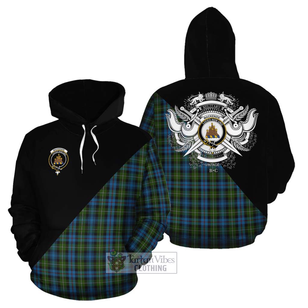 Tartan Vibes Clothing Mackenzie (Mckenzie) Tartan Cotton Hoodie with Family Crest and Military Logo Style