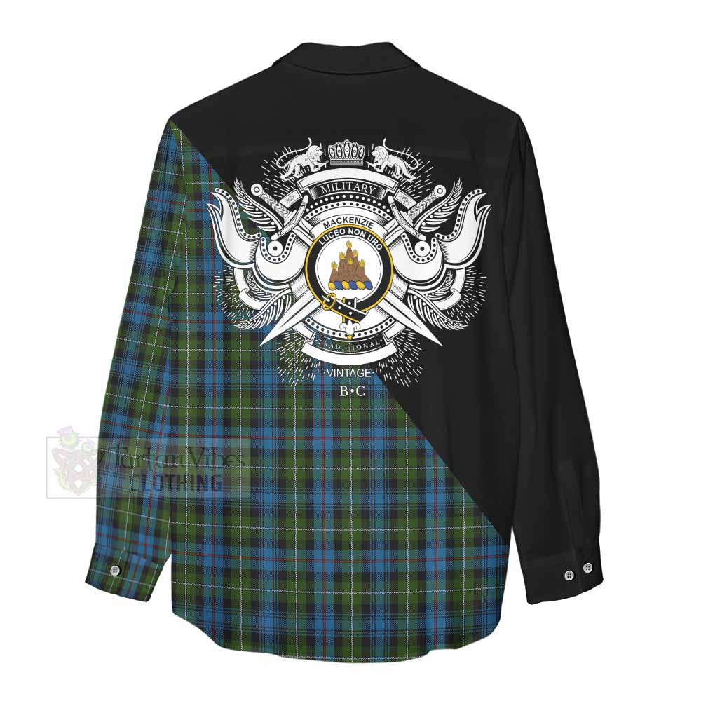 Tartan Vibes Clothing Mackenzie (Mckenzie) Tartan Women's Casual Shirt with Family Crest and Military Logo Style