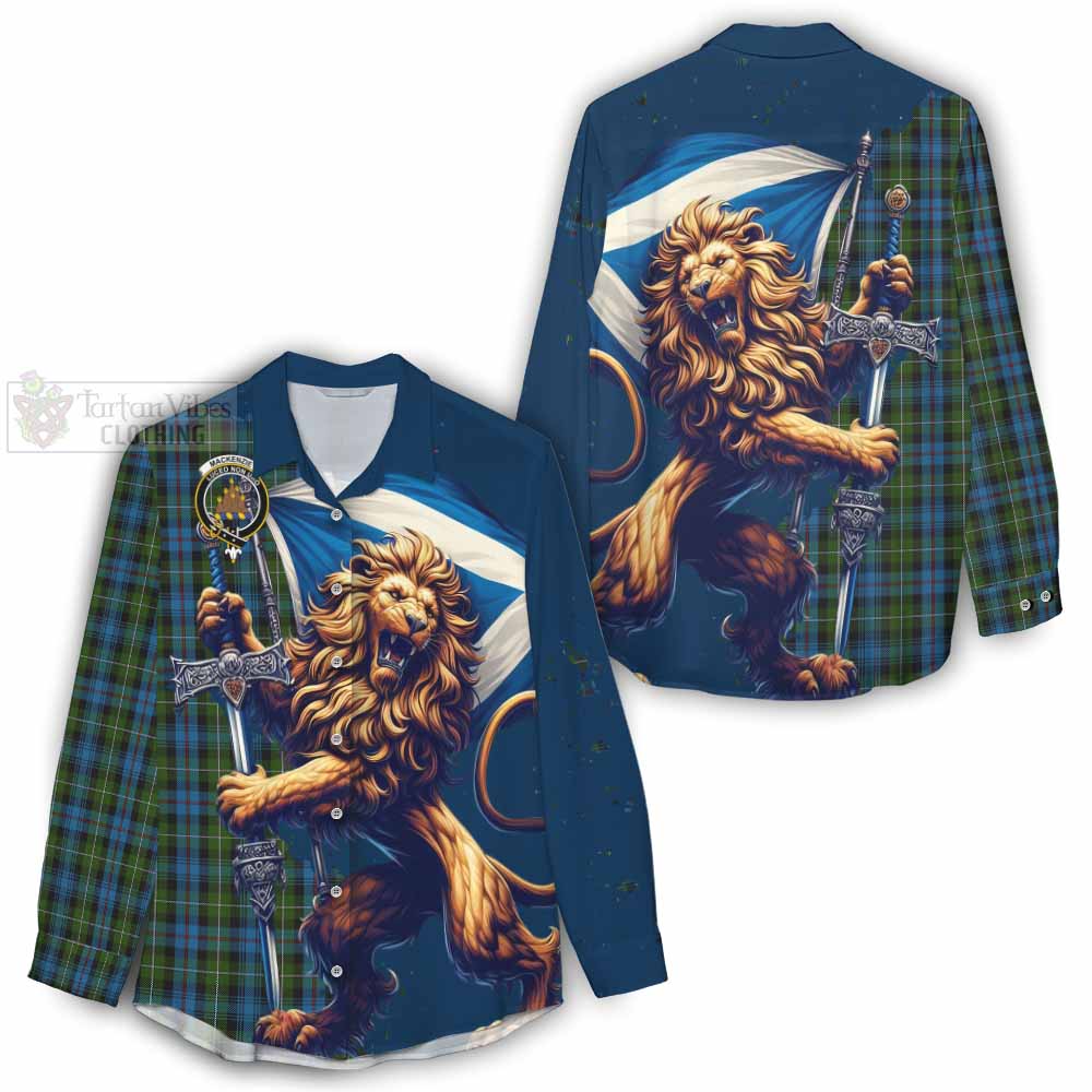 Tartan Vibes Clothing Mackenzie (Mckenzie) Tartan Family Crest Women's Casual Shirt with Scottish Majestic Lion