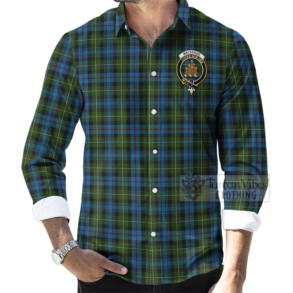 Tartan Vibes Clothing Mackenzie (Mckenzie) Tartan Long Sleeve Button Shirt with Family Crest and Bearded Skull Holding Bottles of Whiskey