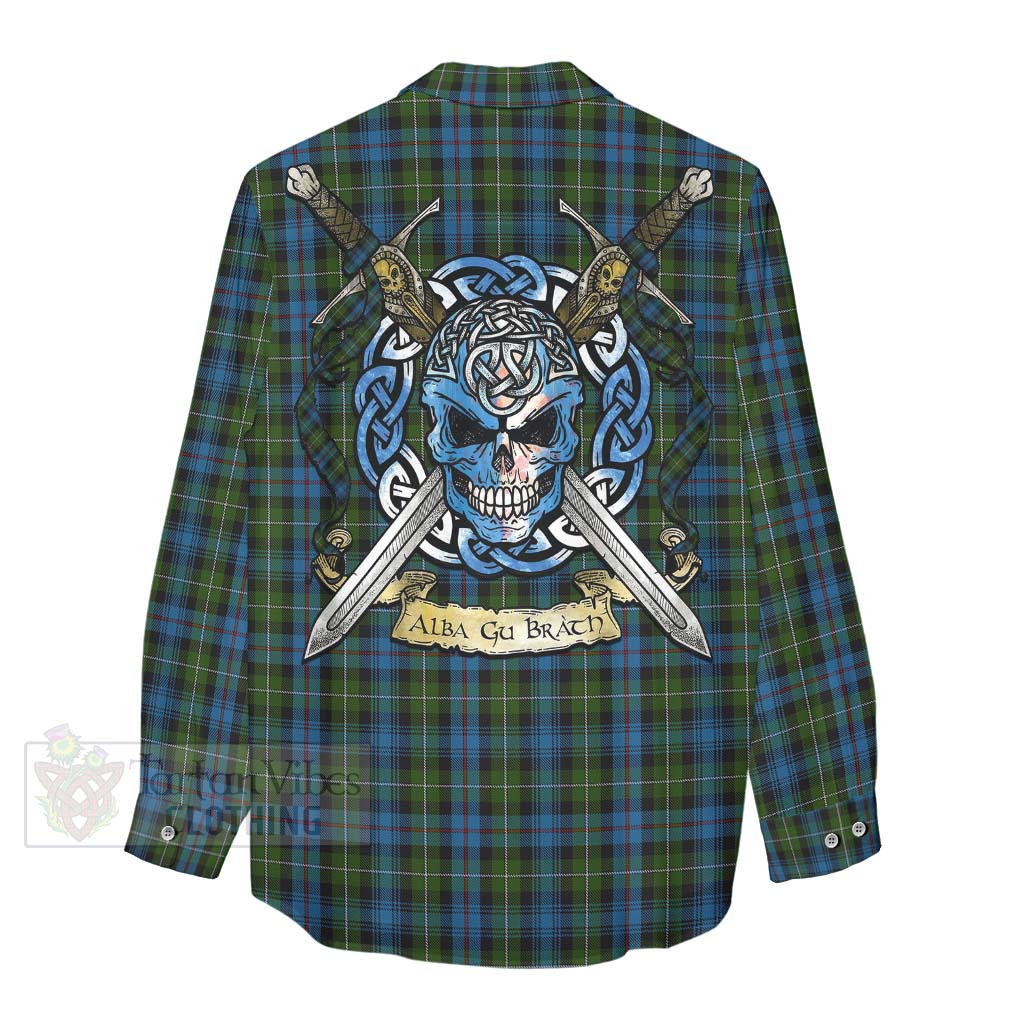 Tartan Vibes Clothing Mackenzie (Mckenzie) Tartan Women's Casual Shirt with Family Crest Celtic Skull Style