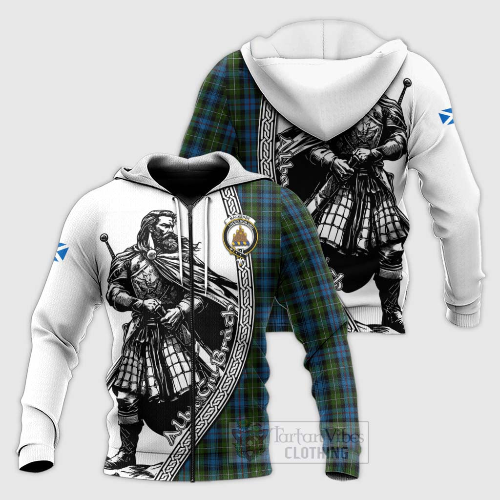 Tartan Vibes Clothing Mackenzie (Mckenzie) Tartan Clan Crest Knitted Hoodie with Highlander Warrior Celtic Style