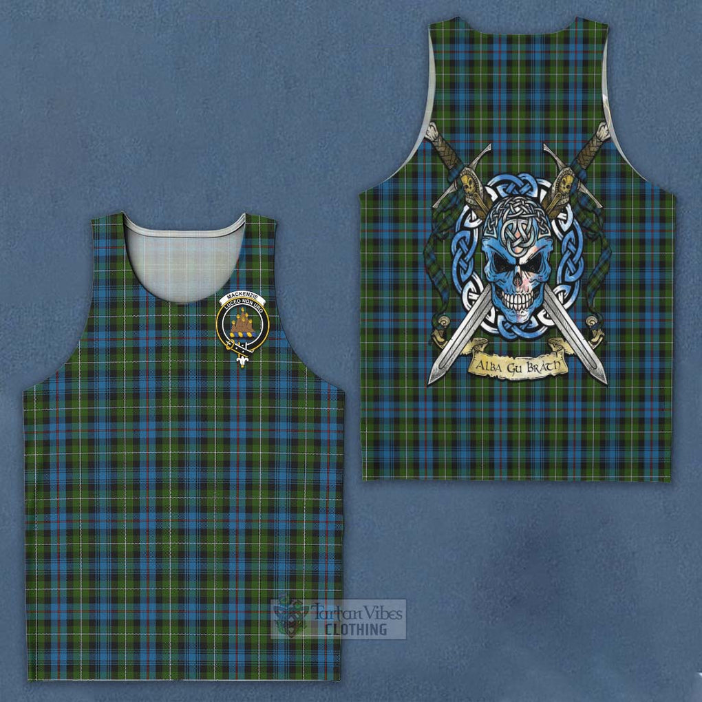 Tartan Vibes Clothing Mackenzie (Mckenzie) Tartan Men's Tank Top with Family Crest Celtic Skull Style