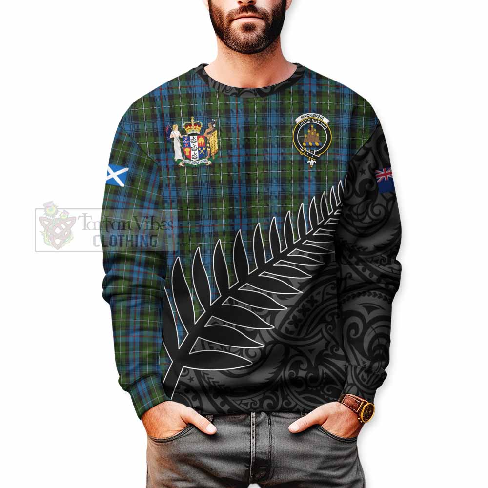 Tartan Vibes Clothing Mackenzie (Mckenzie) Crest Tartan Sweatshirt with New Zealand Silver Fern Half Style