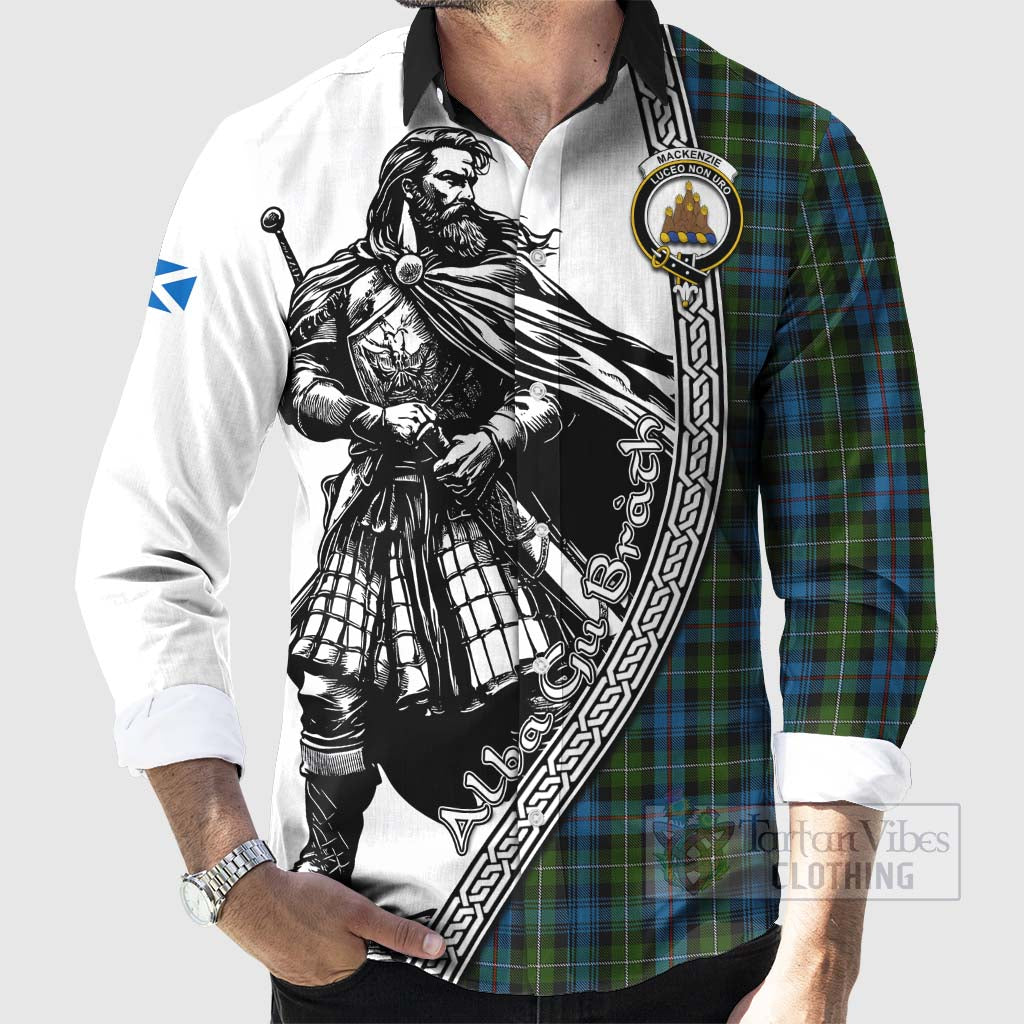 Tartan Vibes Clothing Mackenzie (Mckenzie) Tartan Clan Crest Long Sleeve Button Shirt with Highlander Warrior Celtic Style