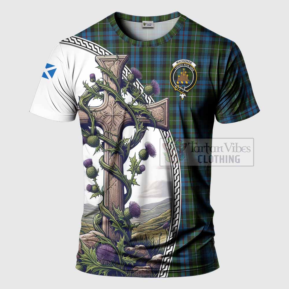 Tartan Vibes Clothing Mackenzie (Mckenzie) Agnew Tartan T-Shirt with Family Crest and St. Andrew's Cross Accented by Thistle Vines