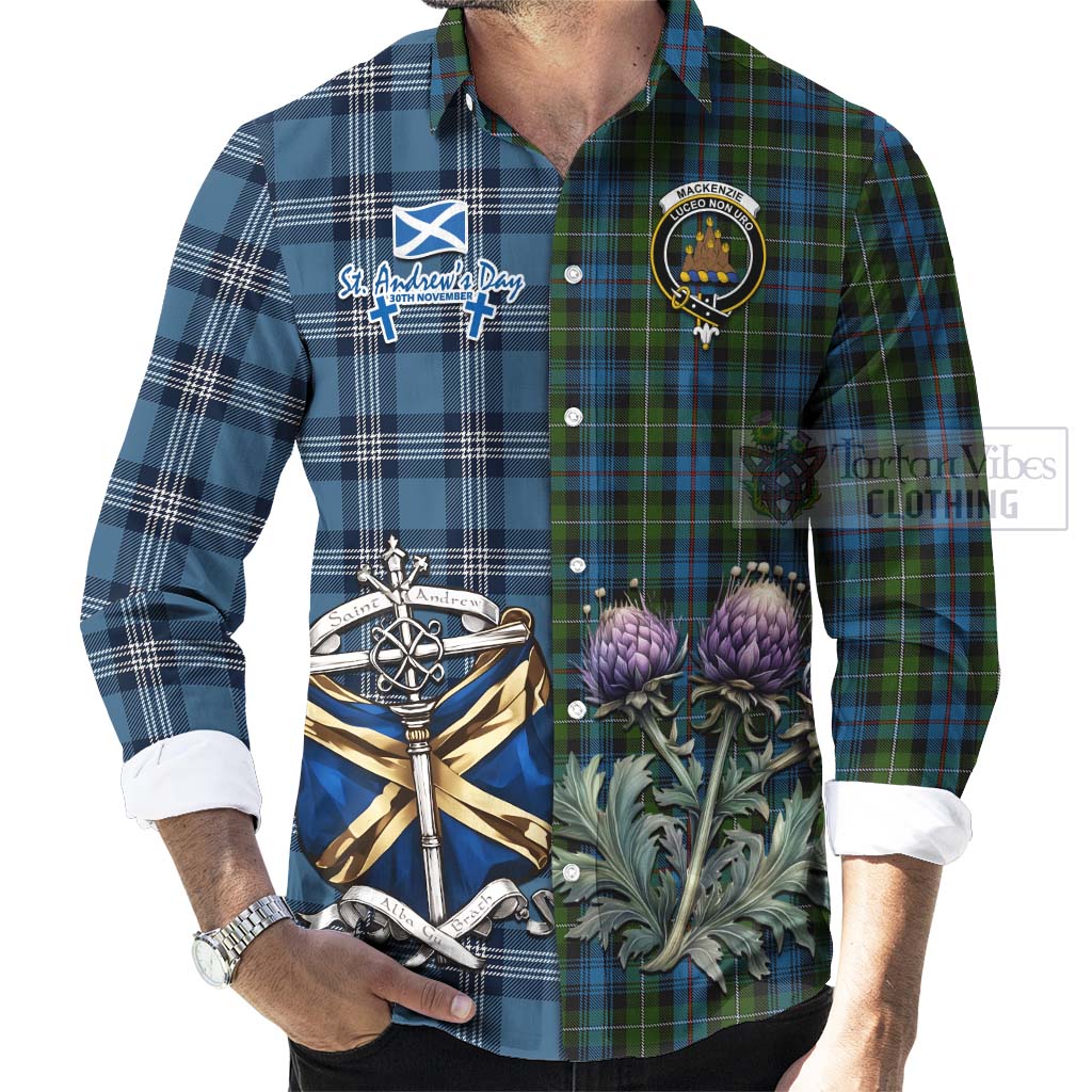 Tartan Vibes Clothing Mackenzie (Mckenzie) Tartan Long Sleeve Button Shirt Happy St. Andrew's Day Half Tartan Style