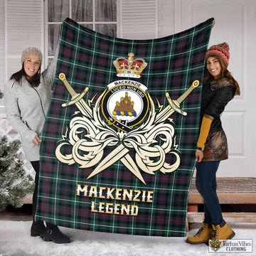 MacKenzie Modern Tartan Blanket with Clan Crest and the Golden Sword of Courageous Legacy