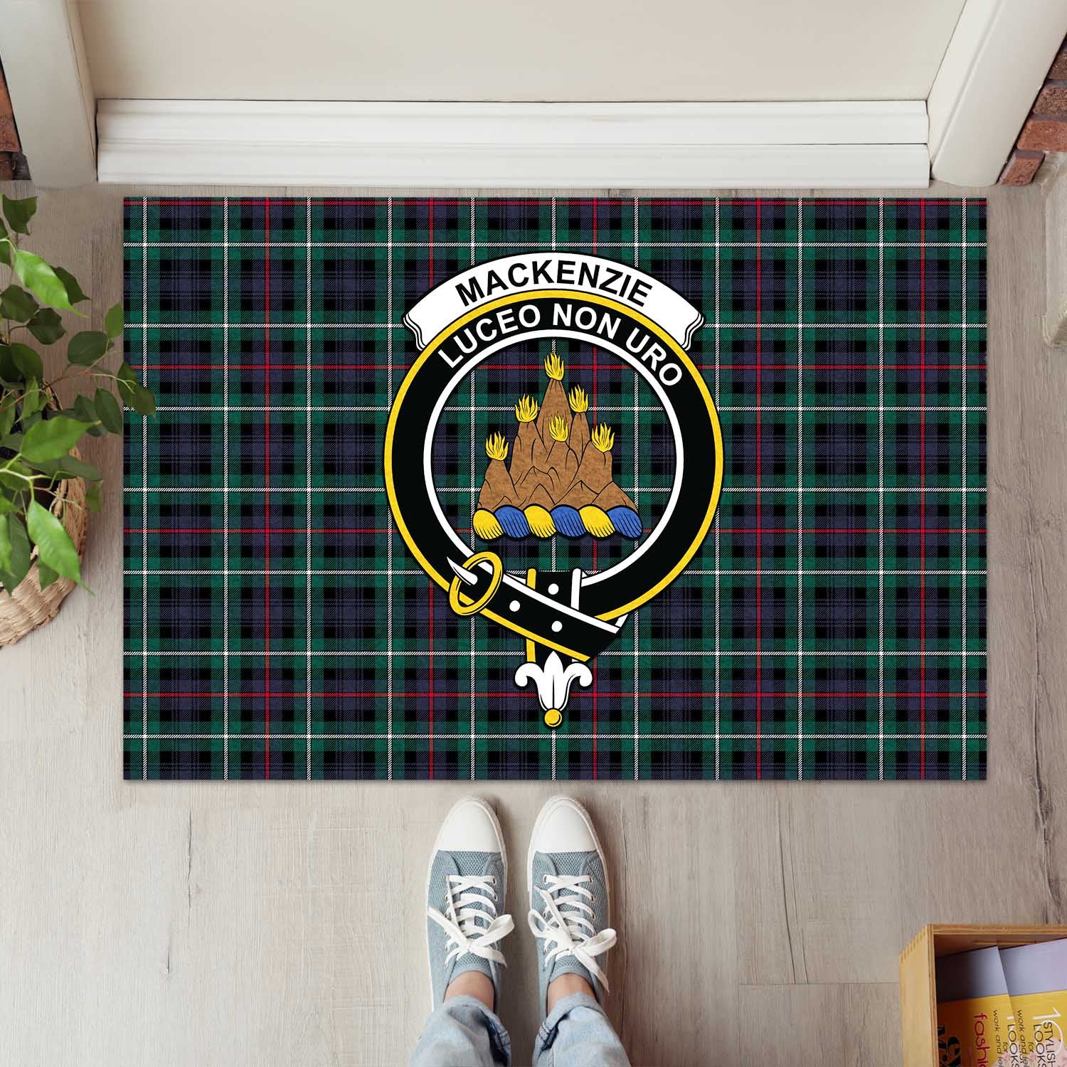 MacKenzie Modern Tartan Door Mat with Family Crest - Tartanvibesclothing