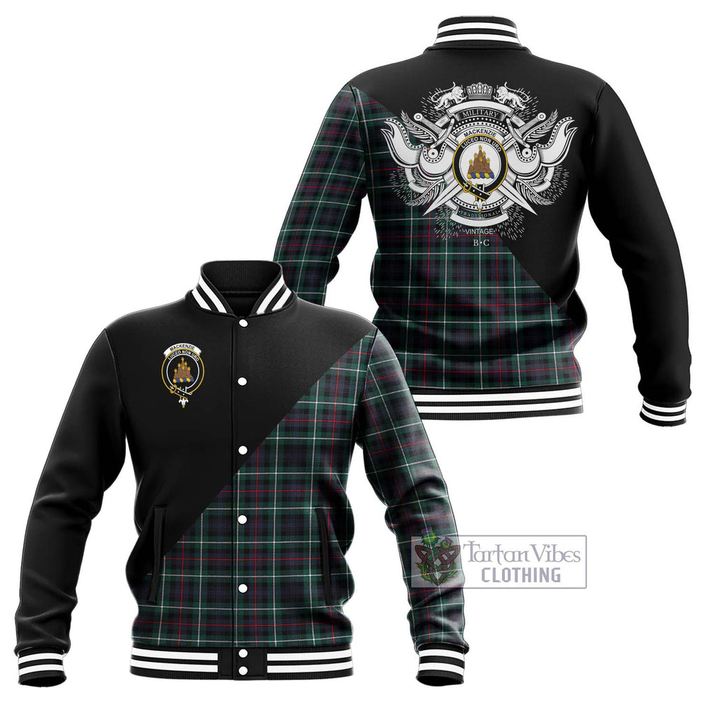 Mackenzie Modern Tartan Baseball Jacket with Family Crest and Military Logo Style Unisex - Tartanvibesclothing Shop