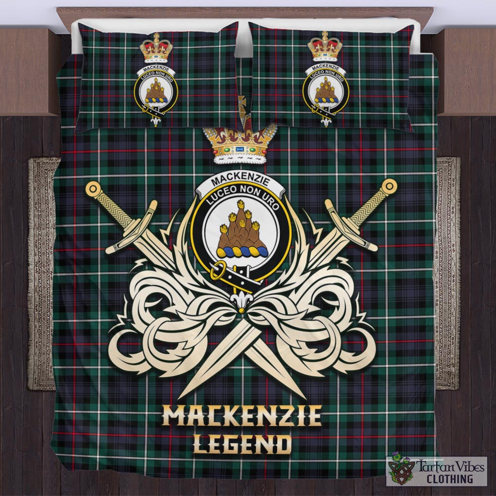 Tartan Vibes Clothing MacKenzie Modern Tartan Bedding Set with Clan Crest and the Golden Sword of Courageous Legacy