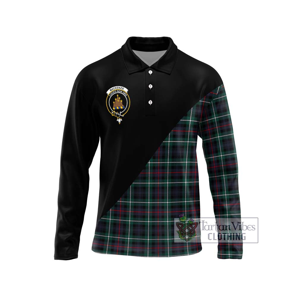 Mackenzie Modern Tartan Long Sleeve Polo Shirt with Family Crest and Military Logo Style Unisex - Tartanvibesclothing Shop