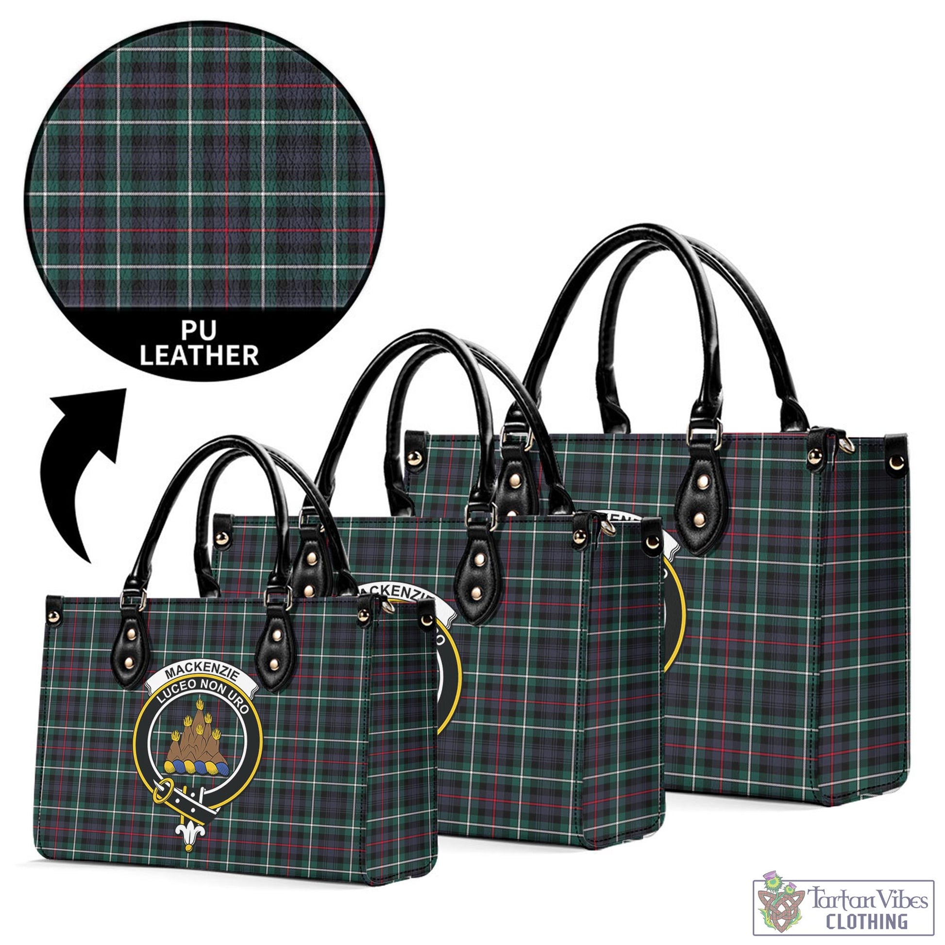 Tartan Vibes Clothing MacKenzie Modern Tartan Luxury Leather Handbags with Family Crest