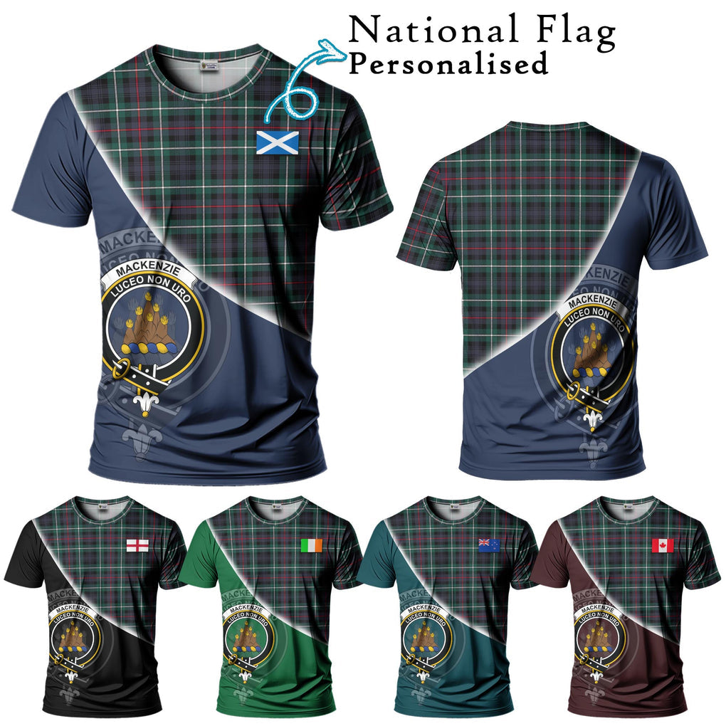 Mackenzie Modern Tartan T-Shirt with Personalised National Flag and Family Crest Half Style Kid's Shirt - Tartanvibesclothing Shop