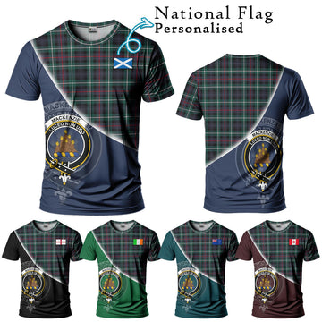 Mackenzie Modern Tartan T-Shirt with Personalised National Flag and Family Crest Half Style