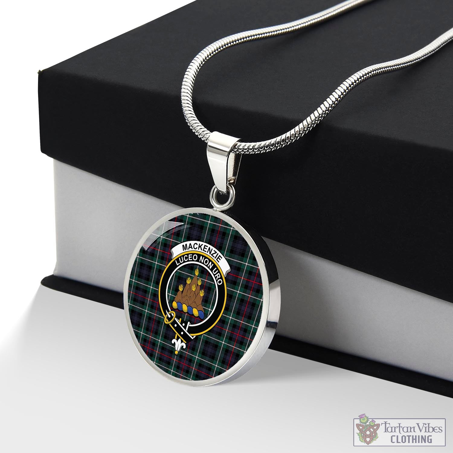 Tartan Vibes Clothing MacKenzie Modern Tartan Circle Necklace with Family Crest