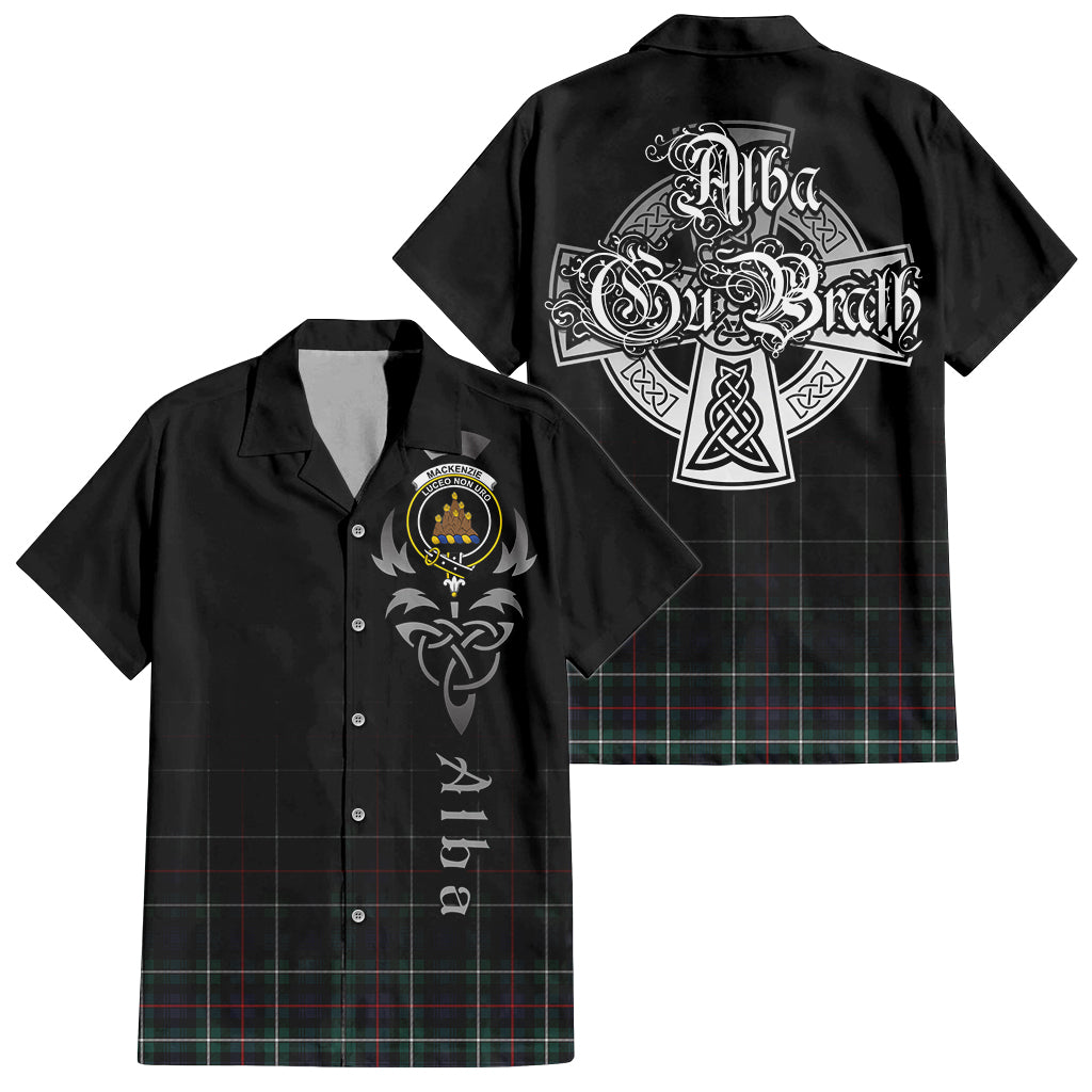 Tartan Vibes Clothing MacKenzie Modern Tartan Short Sleeve Button Up Featuring Alba Gu Brath Family Crest Celtic Inspired