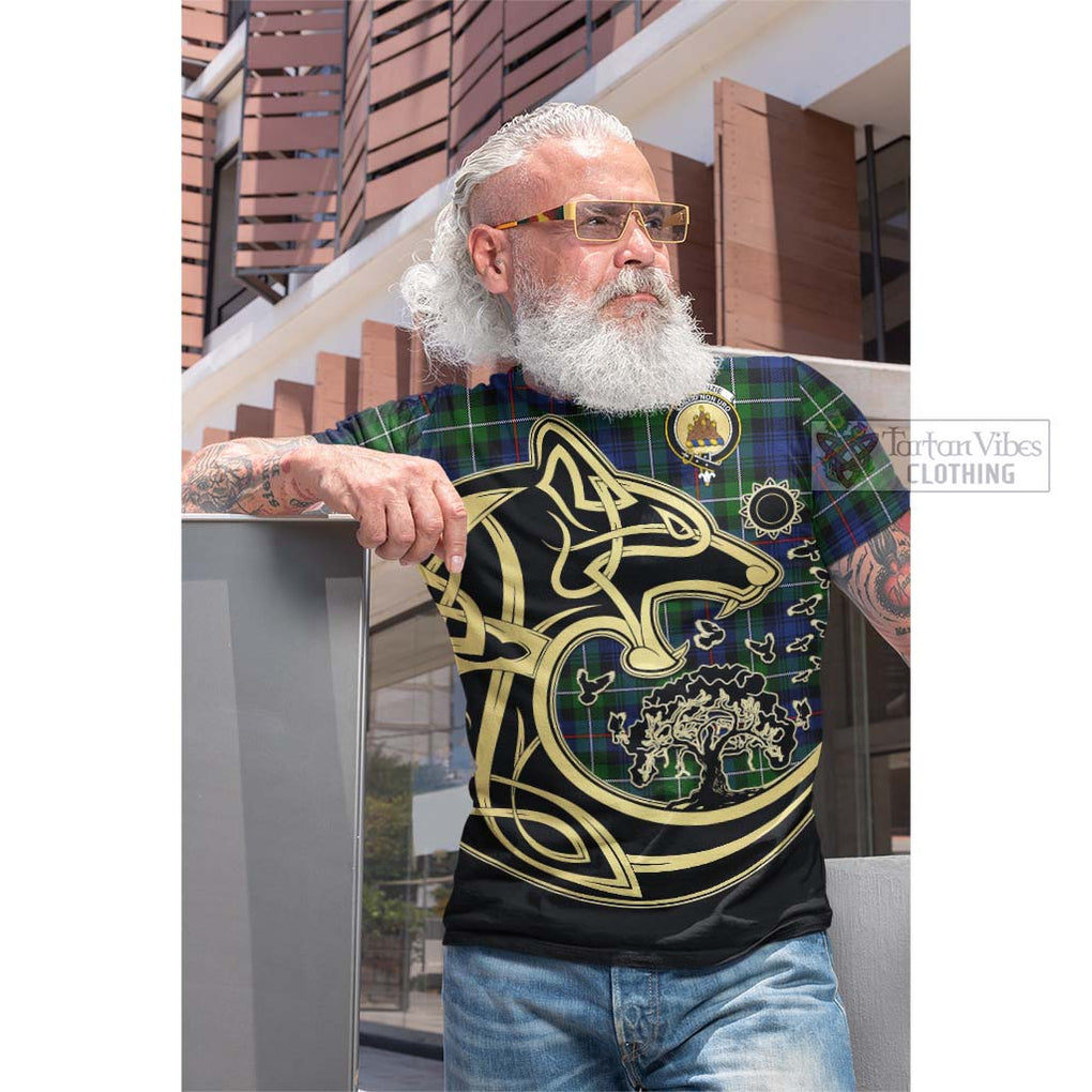 Tartan Vibes Clothing Mackenzie Modern #2 Tartan Cotton T-shirt with Family Crest Celtic Wolf Style