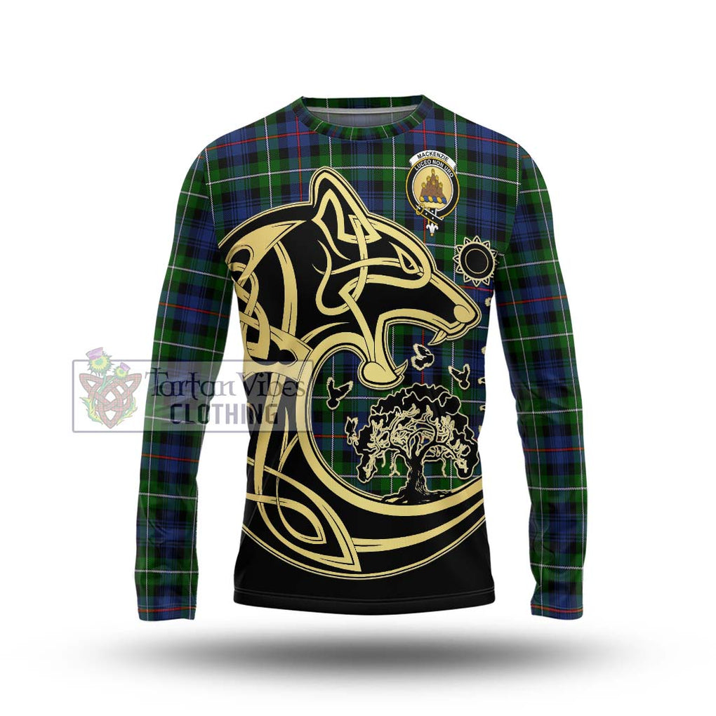 Tartan Vibes Clothing Mackenzie Modern #2 Tartan Long Sleeve T-Shirt with Family Crest Celtic Wolf Style