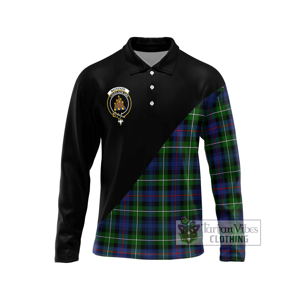 Tartan Vibes Clothing Mackenzie Modern #2 Tartan Long Sleeve Polo Shirt with Family Crest and Military Logo Style