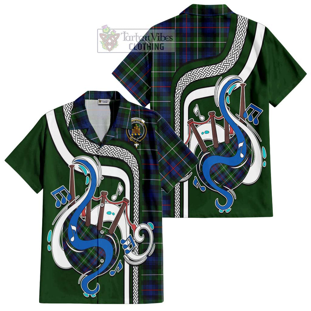 Tartan Vibes Clothing Mackenzie Modern #2 Tartan Short Sleeve Button Shirt with Epic Bagpipe Style