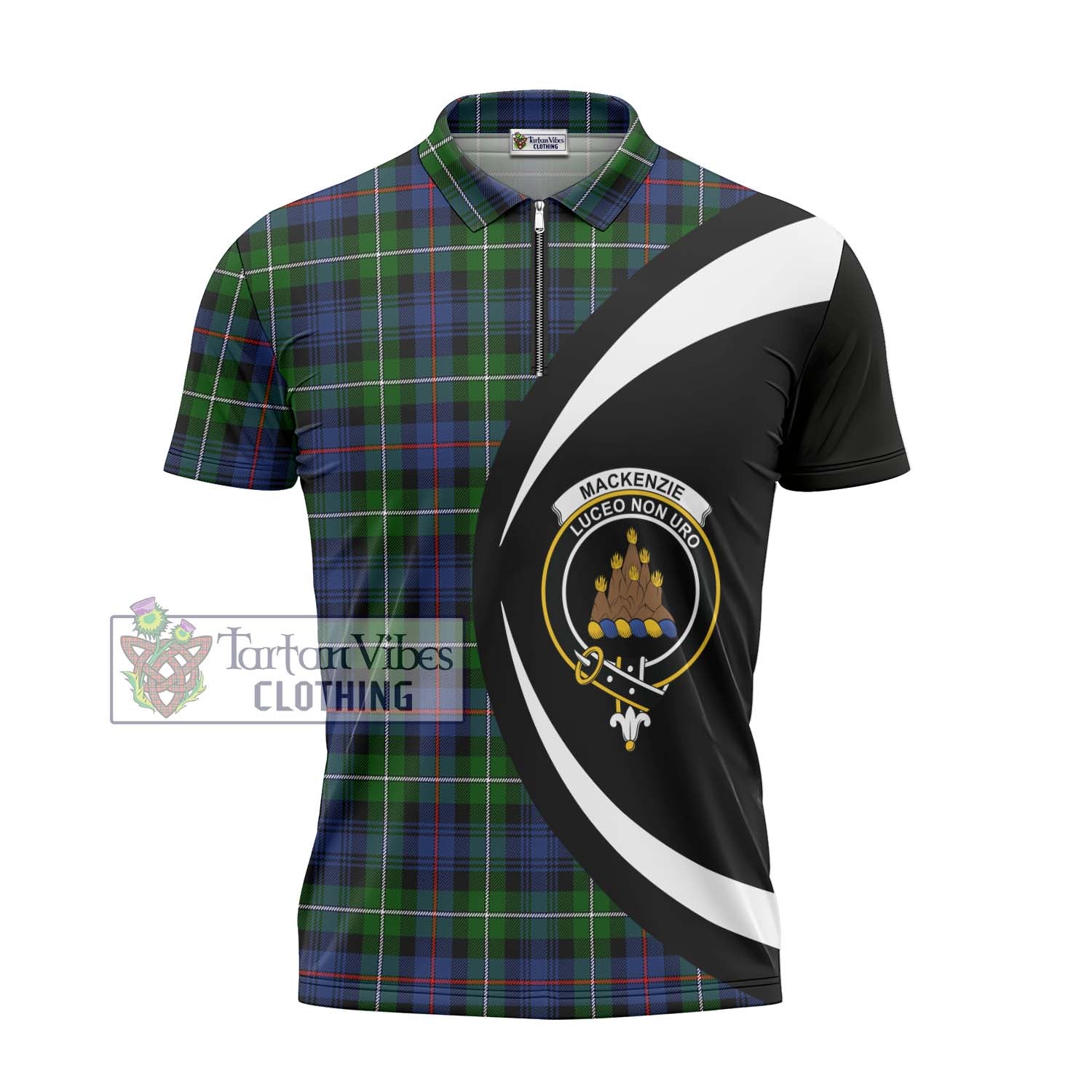 Tartan Vibes Clothing Mackenzie Modern #2 Tartan Zipper Polo Shirt with Family Crest Circle Style