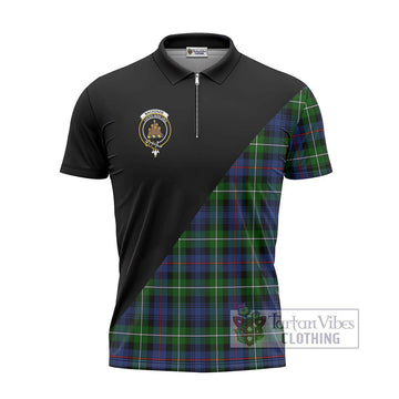 Mackenzie Modern #2 Tartan Zipper Polo Shirt with Family Crest and Military Logo Style