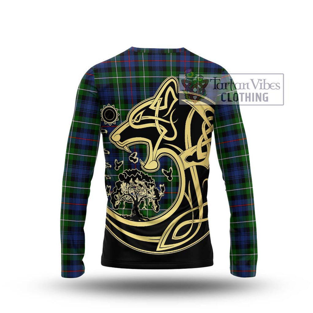 Tartan Vibes Clothing Mackenzie Modern #2 Tartan Long Sleeve T-Shirt with Family Crest Celtic Wolf Style