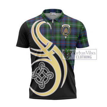 Mackenzie Modern #2 Tartan Zipper Polo Shirt with Family Crest and Celtic Symbol Style