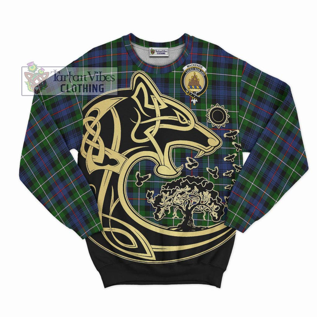 Tartan Vibes Clothing Mackenzie Modern #2 Tartan Sweatshirt with Family Crest Celtic Wolf Style