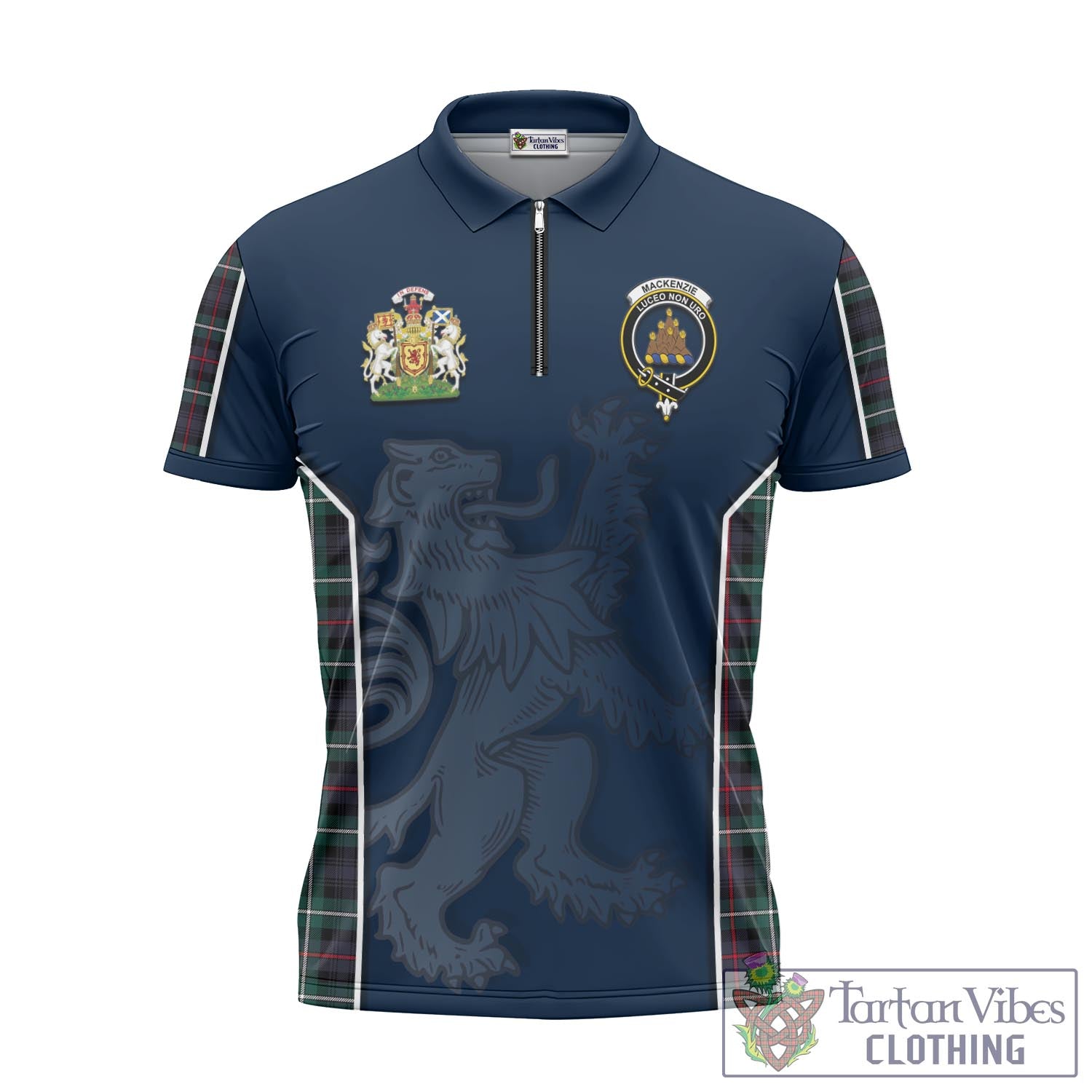 Tartan Vibes Clothing MacKenzie Modern Tartan Zipper Polo Shirt with Family Crest and Lion Rampant Vibes Sport Style