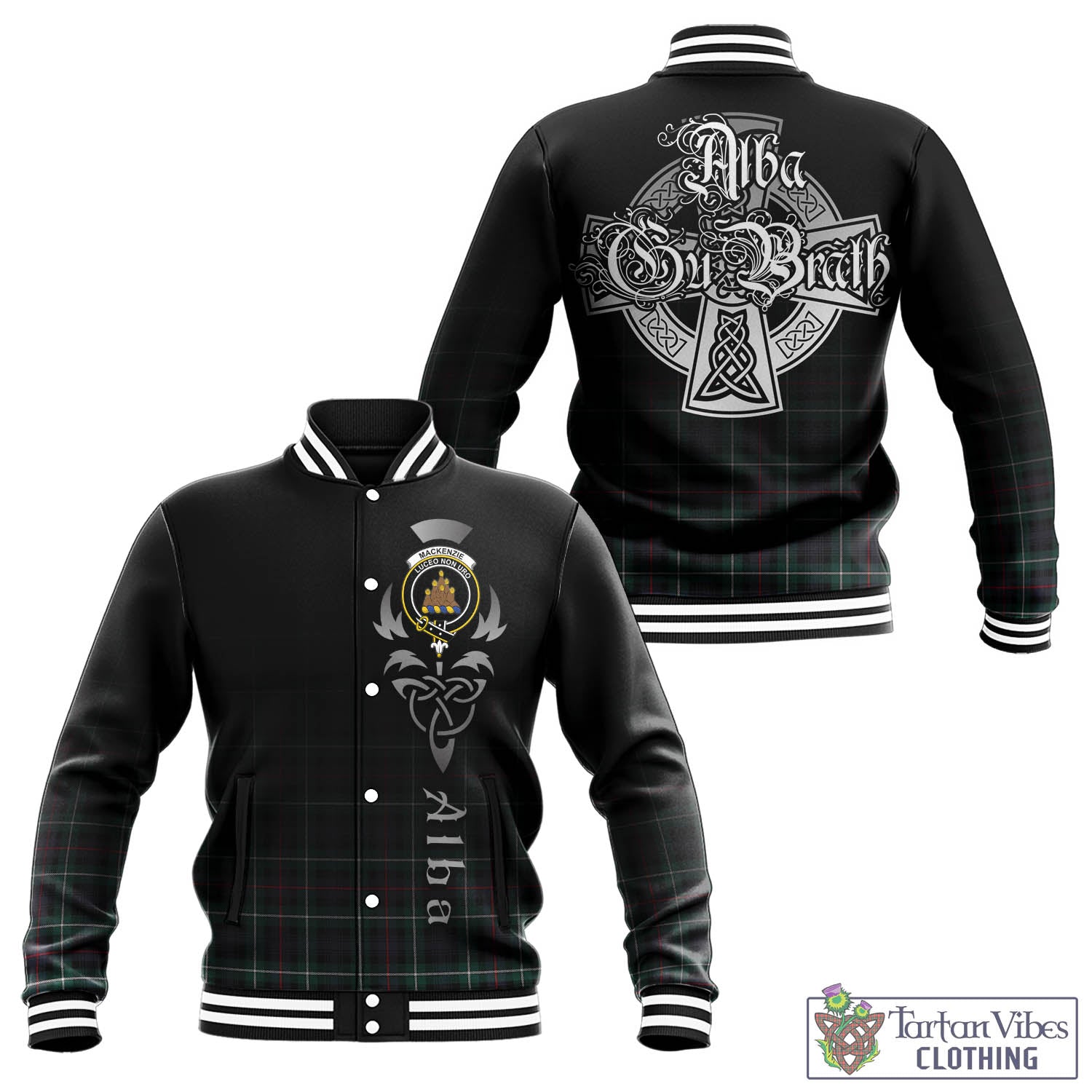 Tartan Vibes Clothing MacKenzie Modern Tartan Baseball Jacket Featuring Alba Gu Brath Family Crest Celtic Inspired