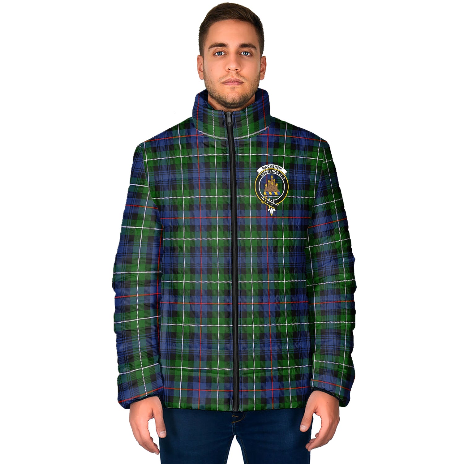 MacKenzie Modern Tartan Padded Jacket with Family Crest - Tartan Vibes Clothing