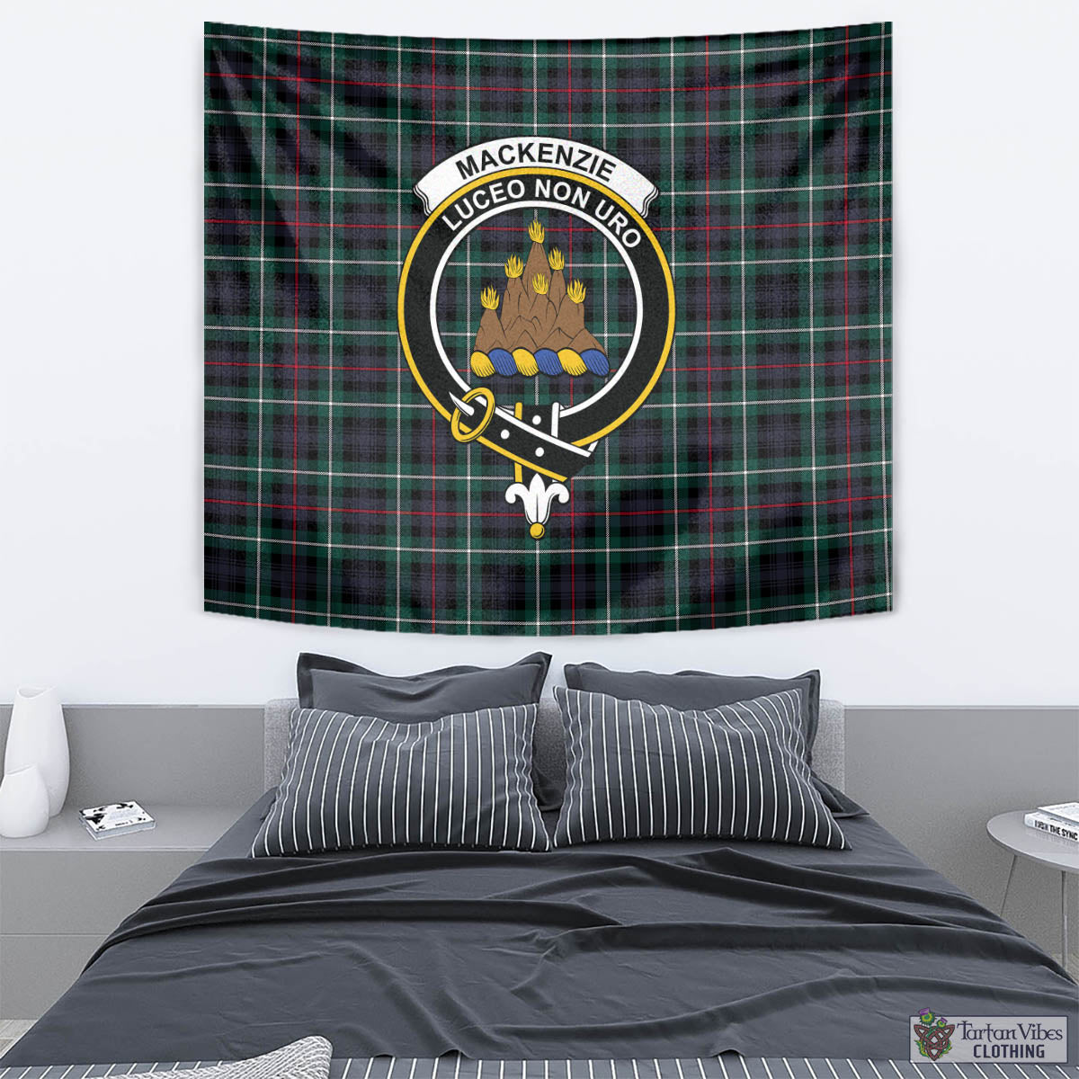 Tartan Vibes Clothing MacKenzie Modern Tartan Tapestry Wall Hanging and Home Decor for Room with Family Crest