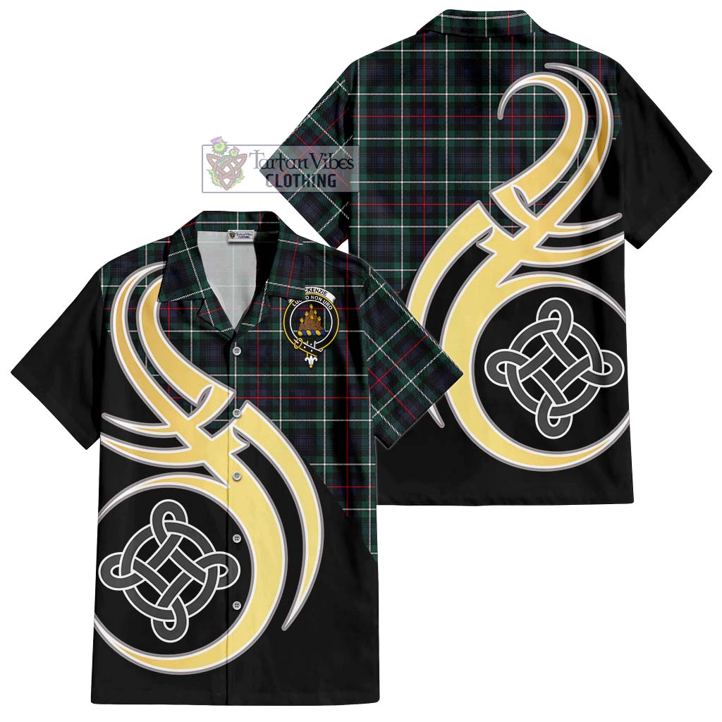 Mackenzie Modern Tartan Short Sleeve Button Shirt with Family Crest and Celtic Symbol Style - Tartan Vibes Clothing