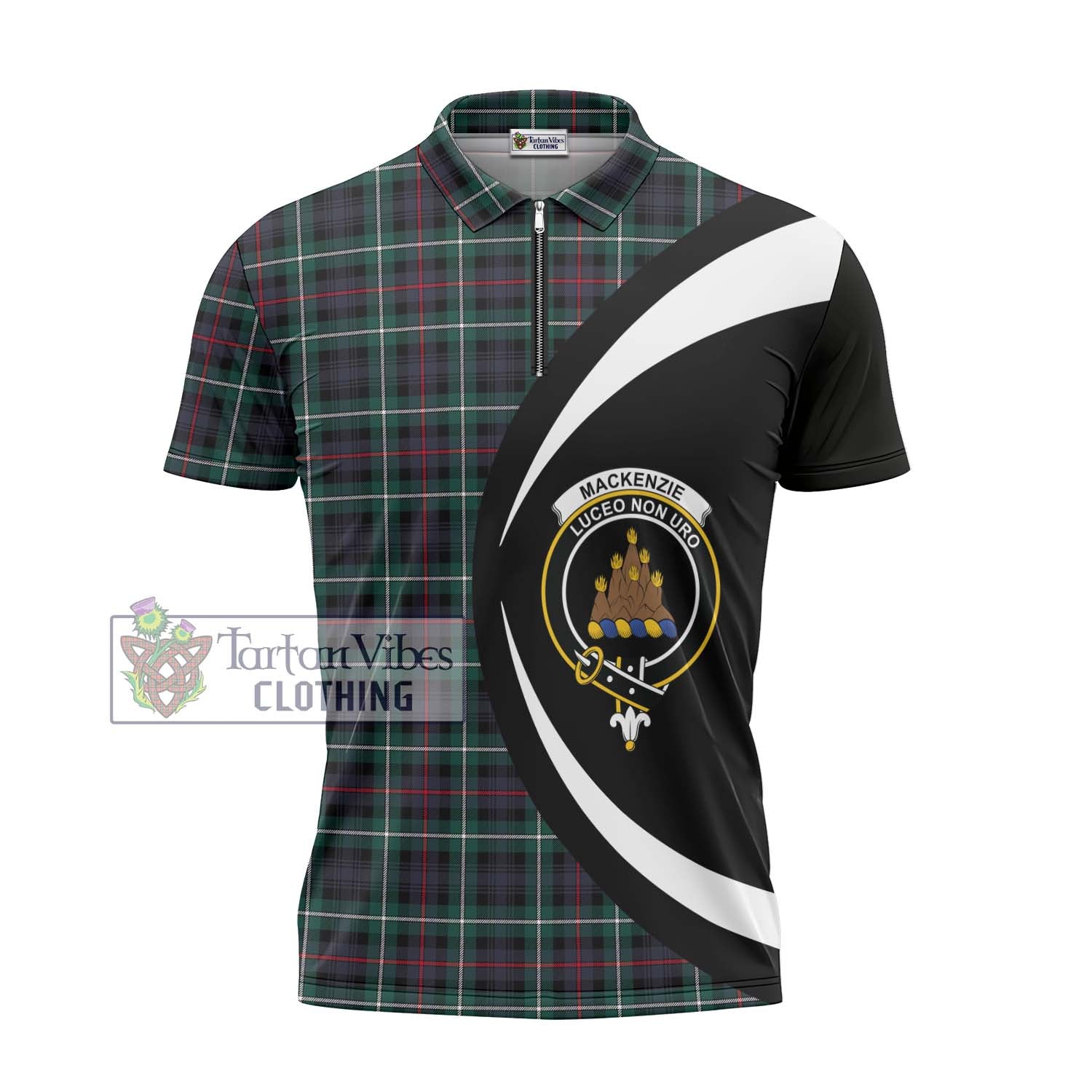 Tartan Vibes Clothing Mackenzie Modern Tartan Zipper Polo Shirt with Family Crest Circle Style