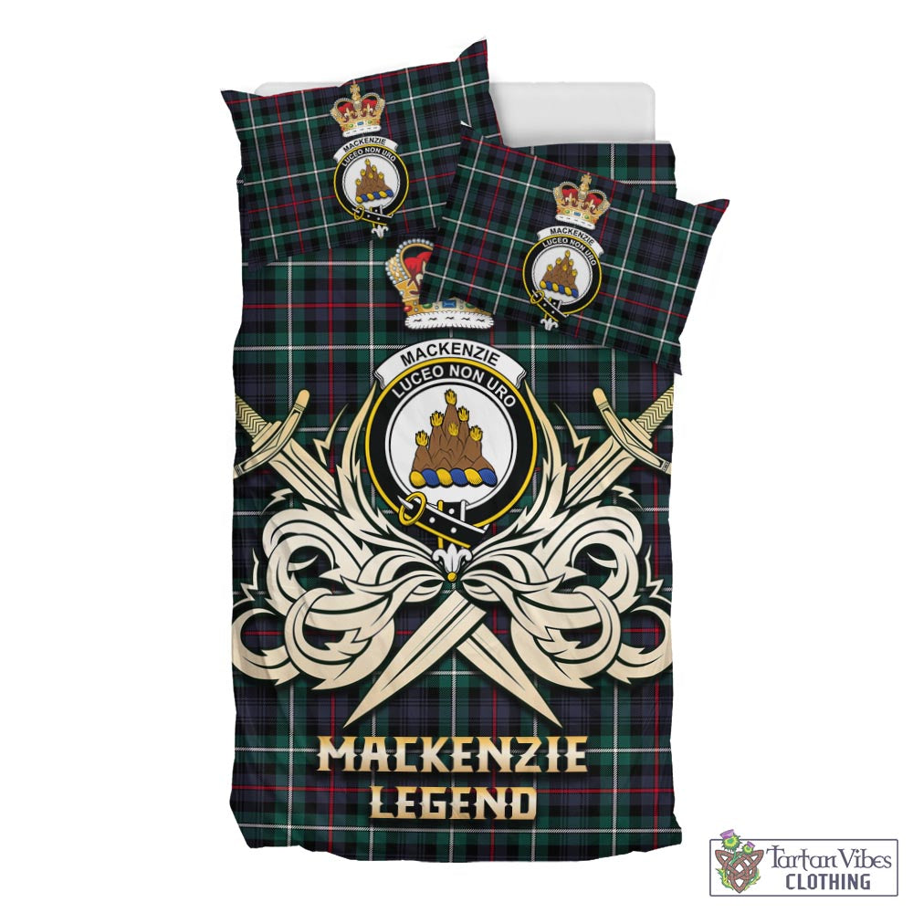 Tartan Vibes Clothing MacKenzie Modern Tartan Bedding Set with Clan Crest and the Golden Sword of Courageous Legacy