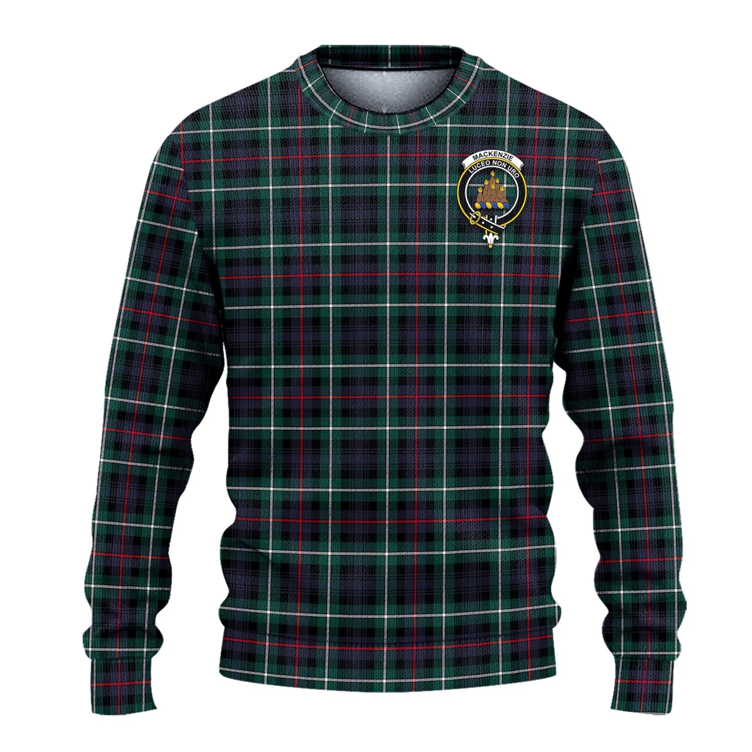 MacKenzie Modern Tartan Knitted Sweater with Family Crest - Tartanvibesclothing