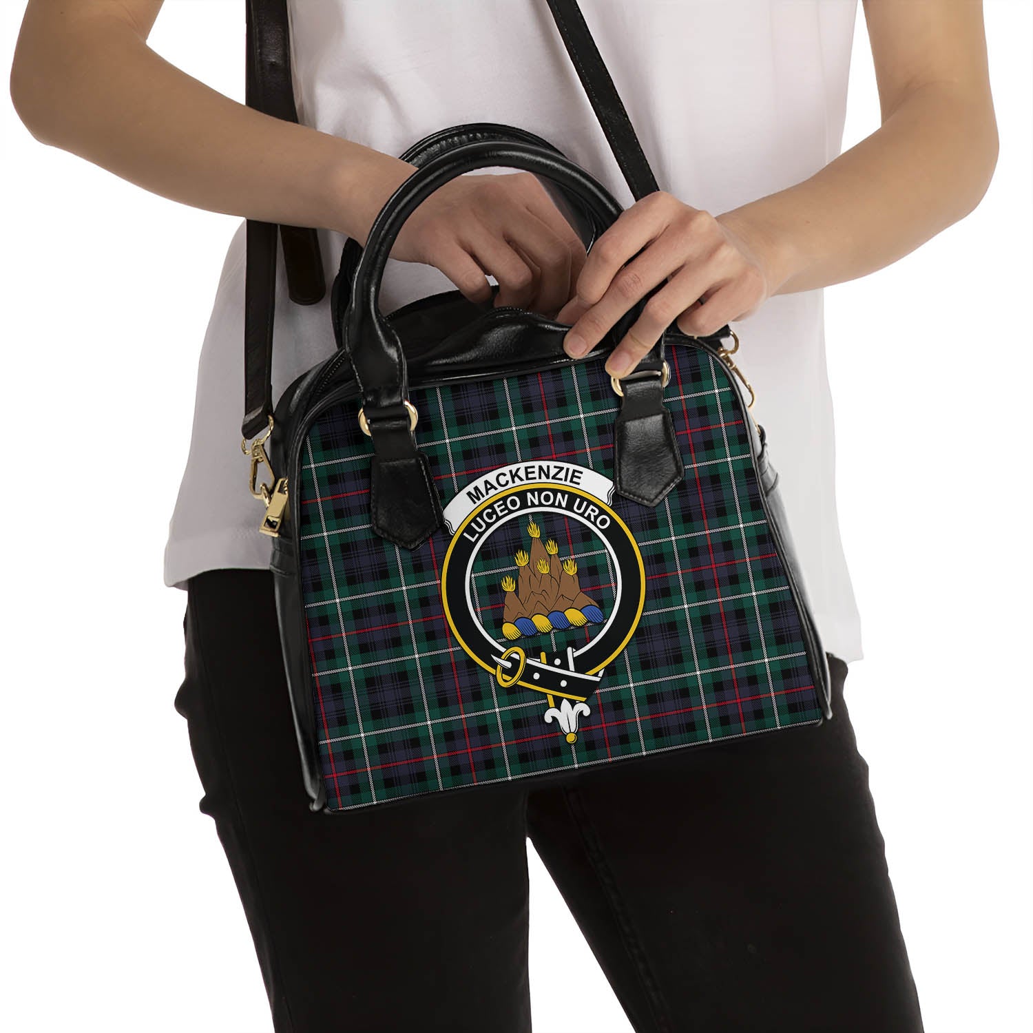 MacKenzie Modern Tartan Shoulder Handbags with Family Crest - Tartanvibesclothing