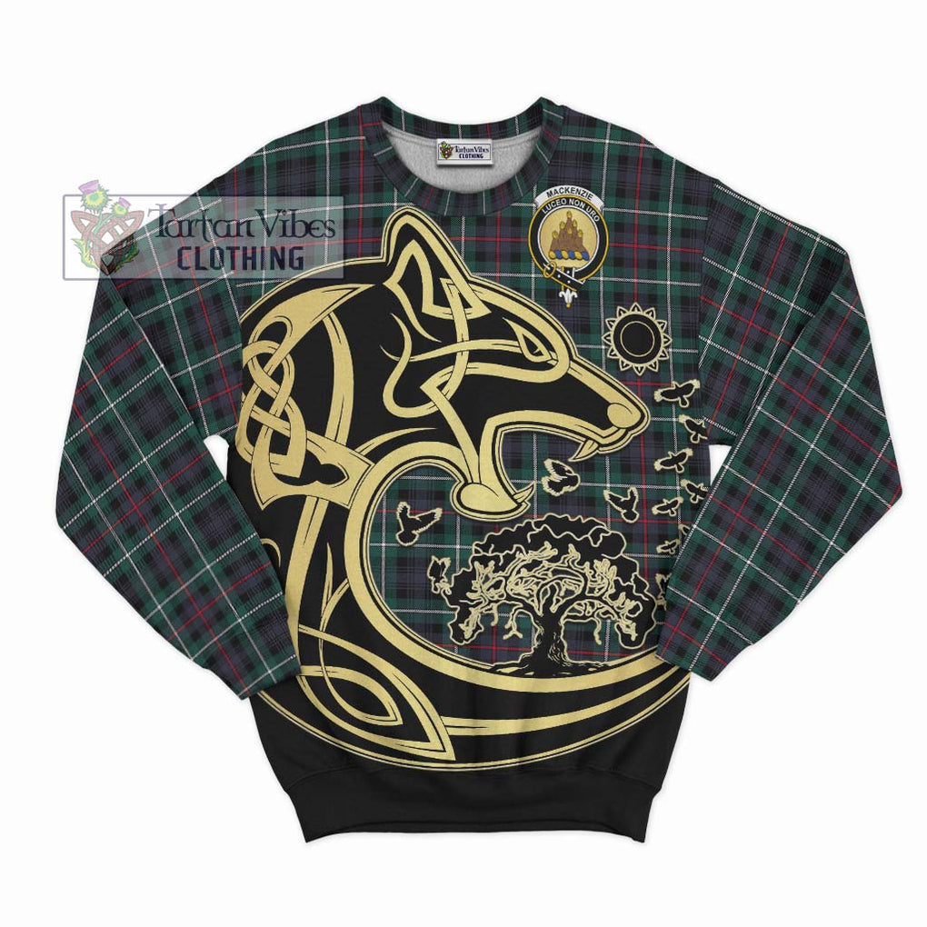 Mackenzie Modern Tartan Sweatshirt with Family Crest Celtic Wolf Style - Tartan Vibes Clothing