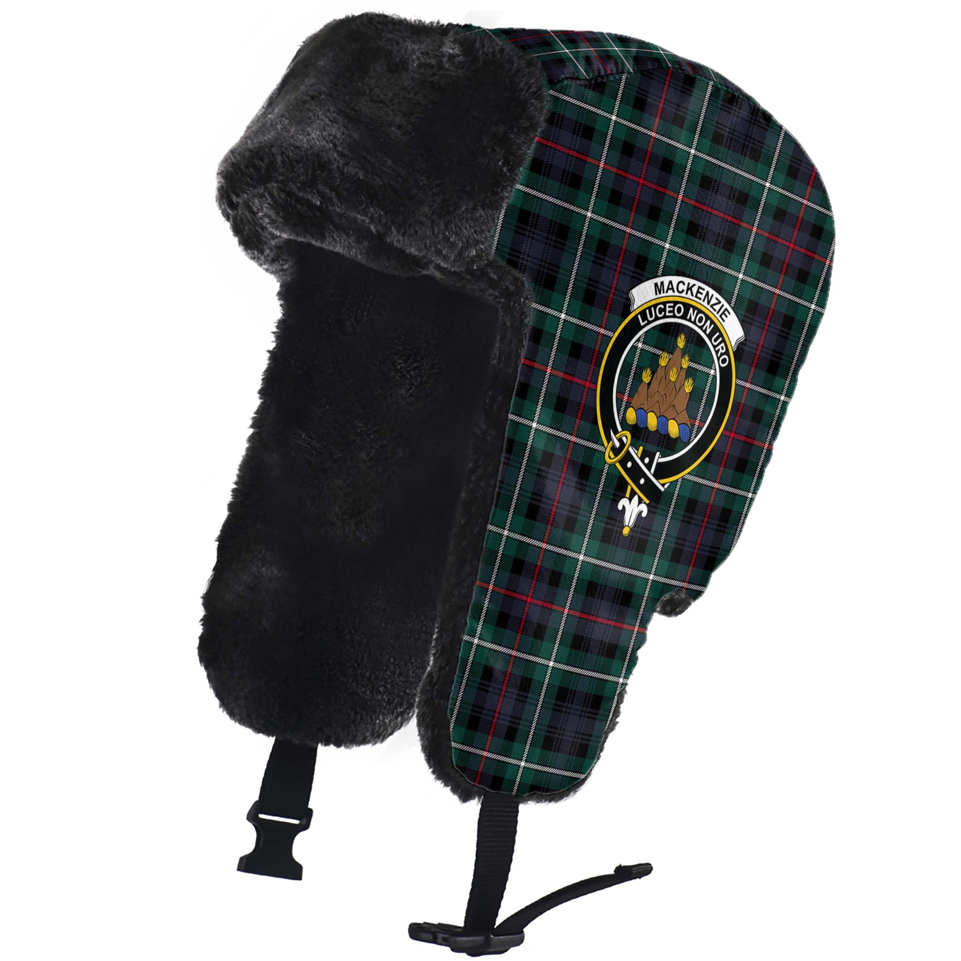 MacKenzie Modern Tartan Winter Trapper Hat with Family Crest - Tartanvibesclothing