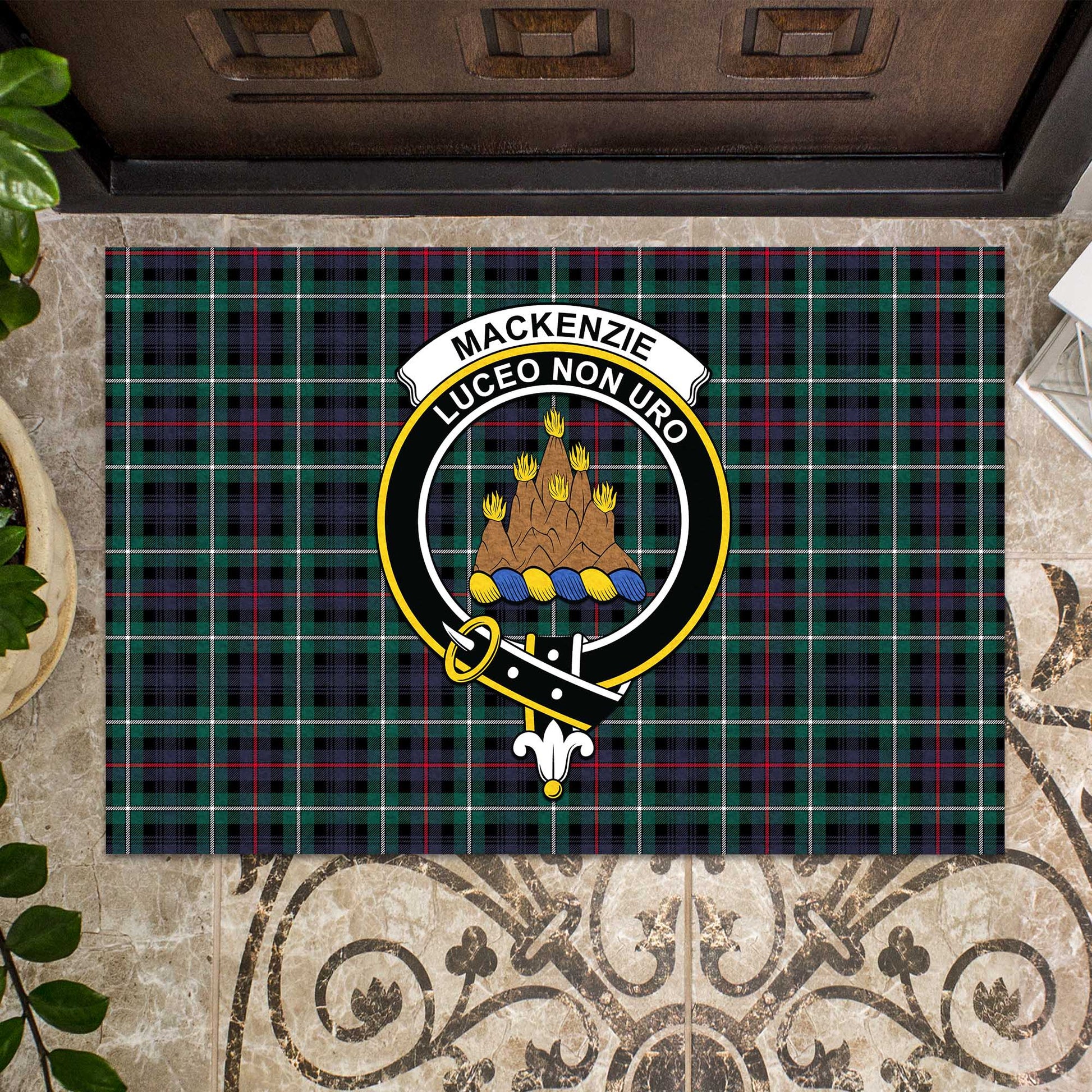 MacKenzie Modern Tartan Door Mat with Family Crest - Tartanvibesclothing