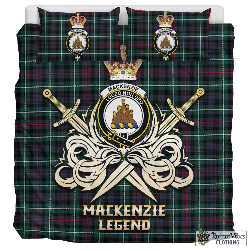 Tartan Vibes Clothing MacKenzie Modern Tartan Bedding Set with Clan Crest and the Golden Sword of Courageous Legacy