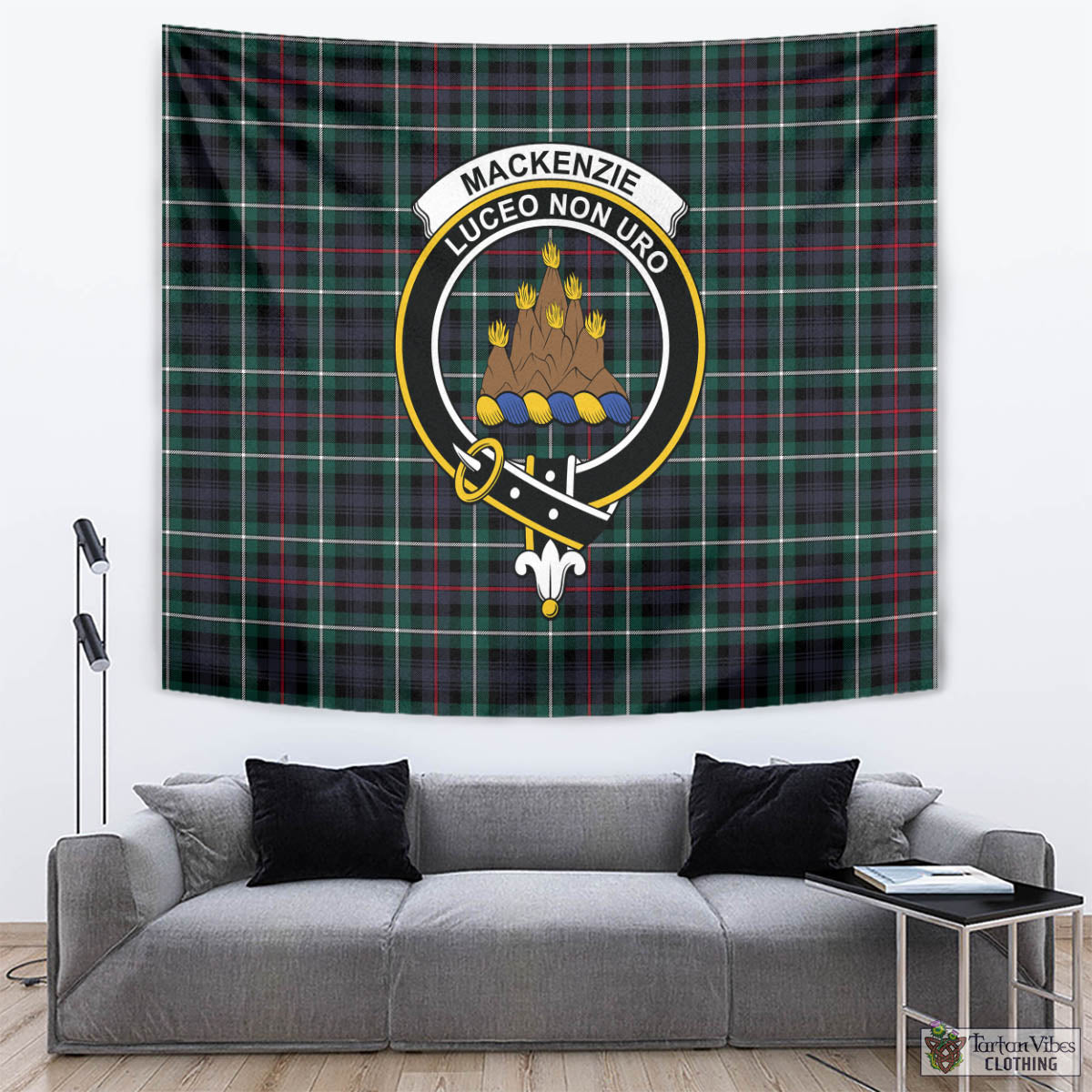 Tartan Vibes Clothing MacKenzie Modern Tartan Tapestry Wall Hanging and Home Decor for Room with Family Crest