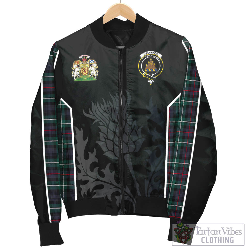 Tartan Vibes Clothing MacKenzie Modern Tartan Bomber Jacket with Family Crest and Scottish Thistle Vibes Sport Style