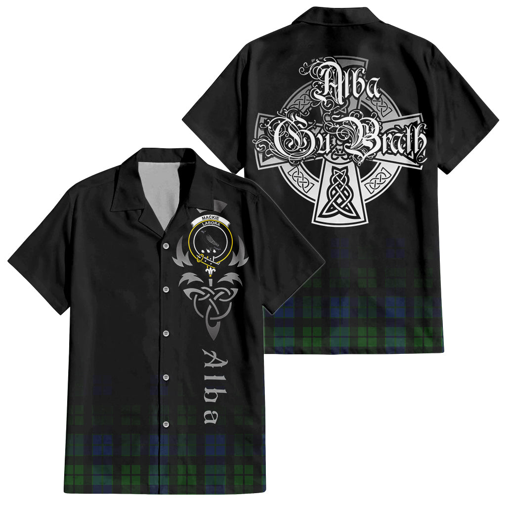 Tartan Vibes Clothing MacKie Tartan Short Sleeve Button Up Featuring Alba Gu Brath Family Crest Celtic Inspired