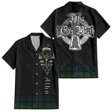 MacKie (McKie) Tartan Short Sleeve Button Up Shirt Featuring Alba Gu Brath Family Crest Celtic Inspired